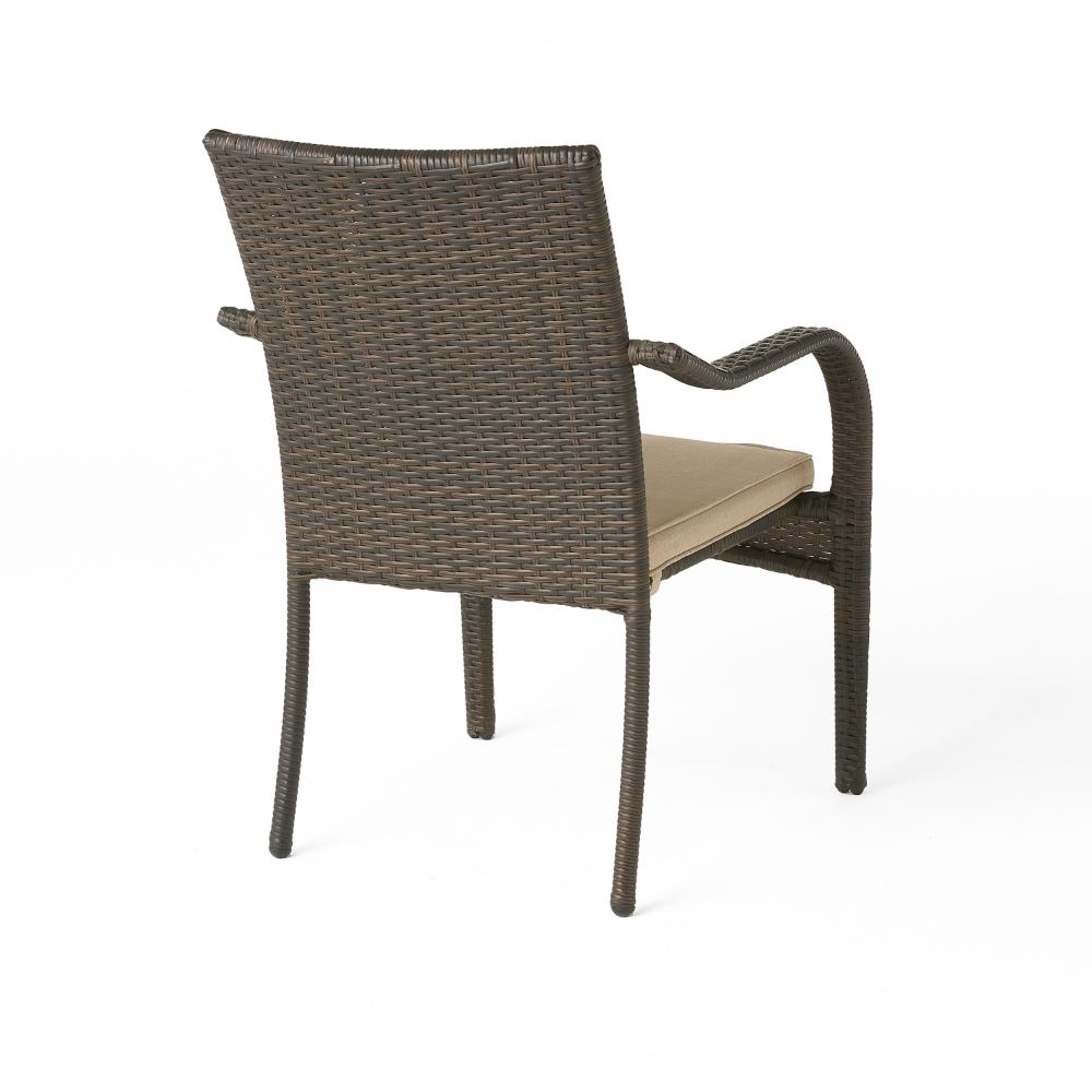Benjara Laila Outdoor Stackable Dining Chair Set of 4, Beige Seat Brown Rattan