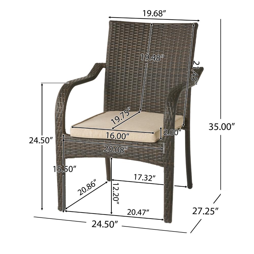 Benjara Laila Outdoor Stackable Dining Chair Set of 4, Beige Seat Brown Rattan