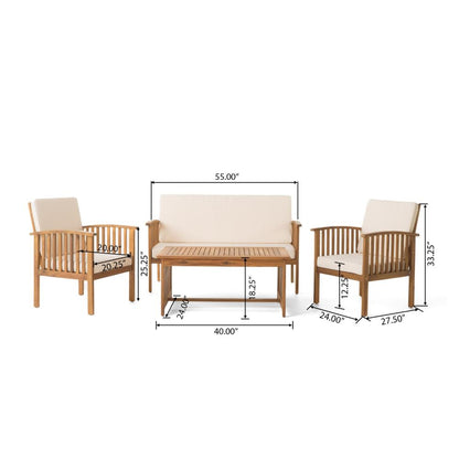 Benjara Sayan 4pc Outdoor Coffee Table Set, Loveseat, 2 Chairs, Beige, Brown
