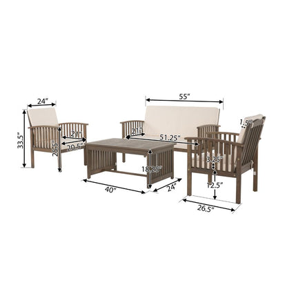 Benjara Sayan 4pc Outdoor Coffee Table Set, Loveseat, 2 Chairs, Beige And Gray