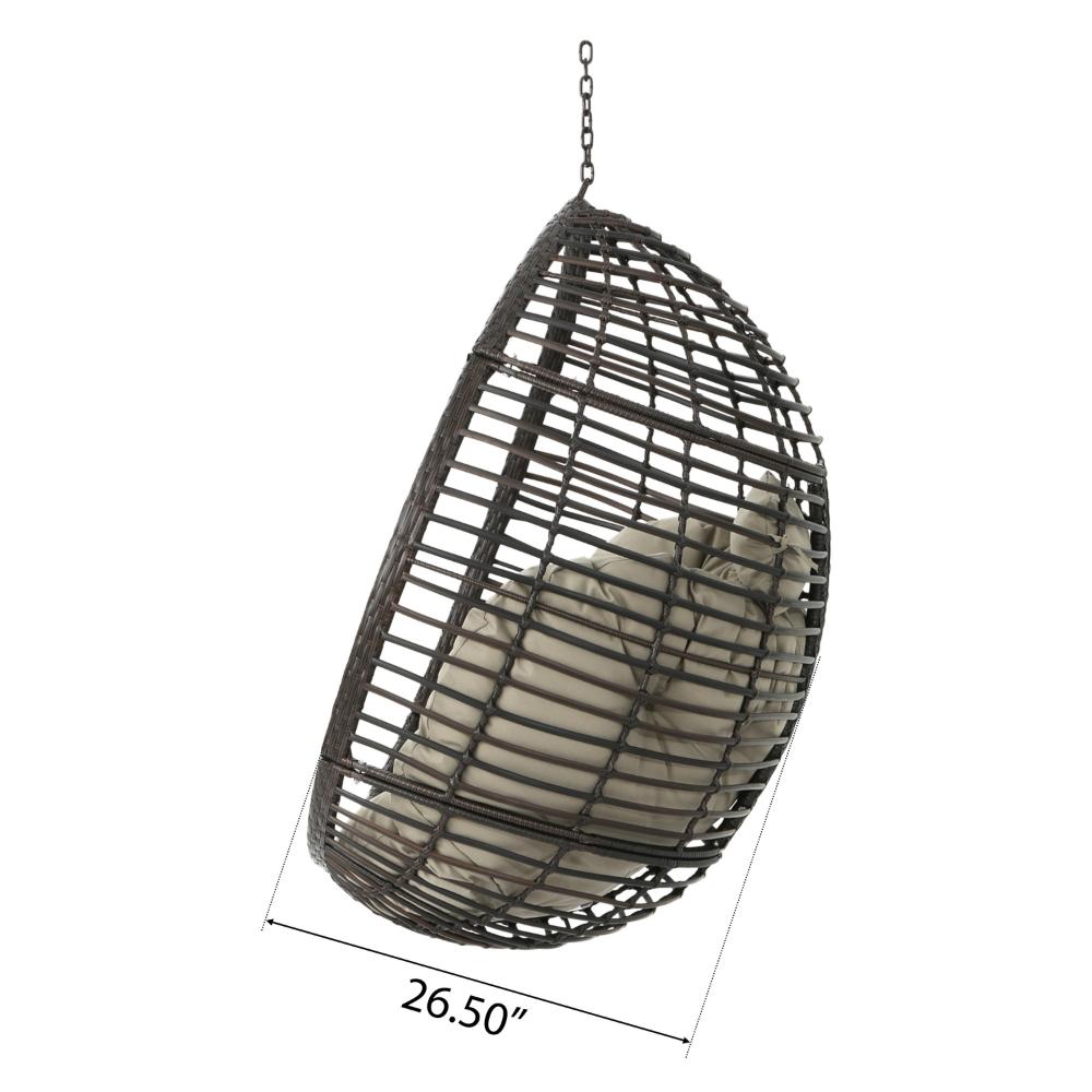 Benjara Jaya Outdoor Hanging Chair, Basket Shape, Khaki Brown Rattan, 47 Inch