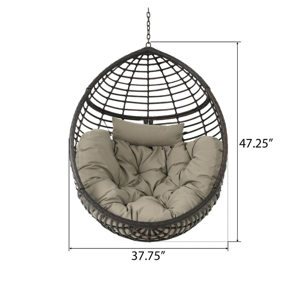 Benjara Jaya Outdoor Hanging Chair, Basket Shape, Khaki Brown Rattan, 47 Inch