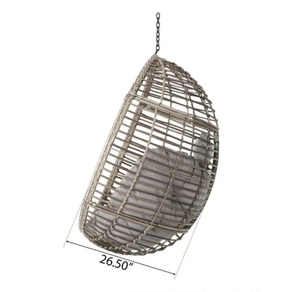 Benjara Jaya Outdoor Hanging Chair, Basket Shape, Gray Rattan, Steel, 47 Inch