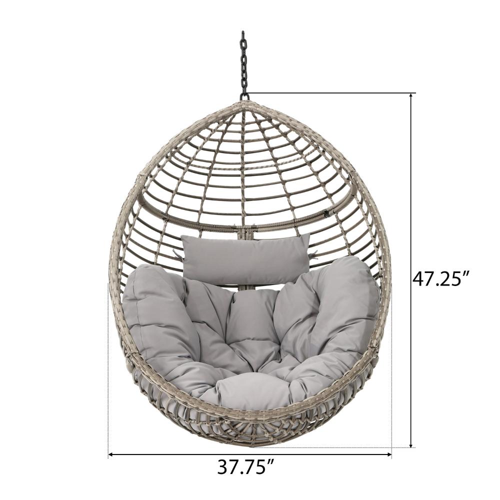 Benjara Jaya Outdoor Hanging Chair, Basket Shape, Gray Rattan, Steel, 47 Inch