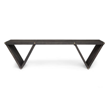 Benjara Riah Outdoor Bench, Angled Legs, Slatted 63 Inch Dark Gray Acacia Wood