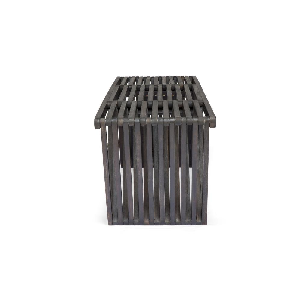 Benjara Riah Outdoor Bench, Angled Legs, Slatted 63 Inch Dark Gray Acacia Wood