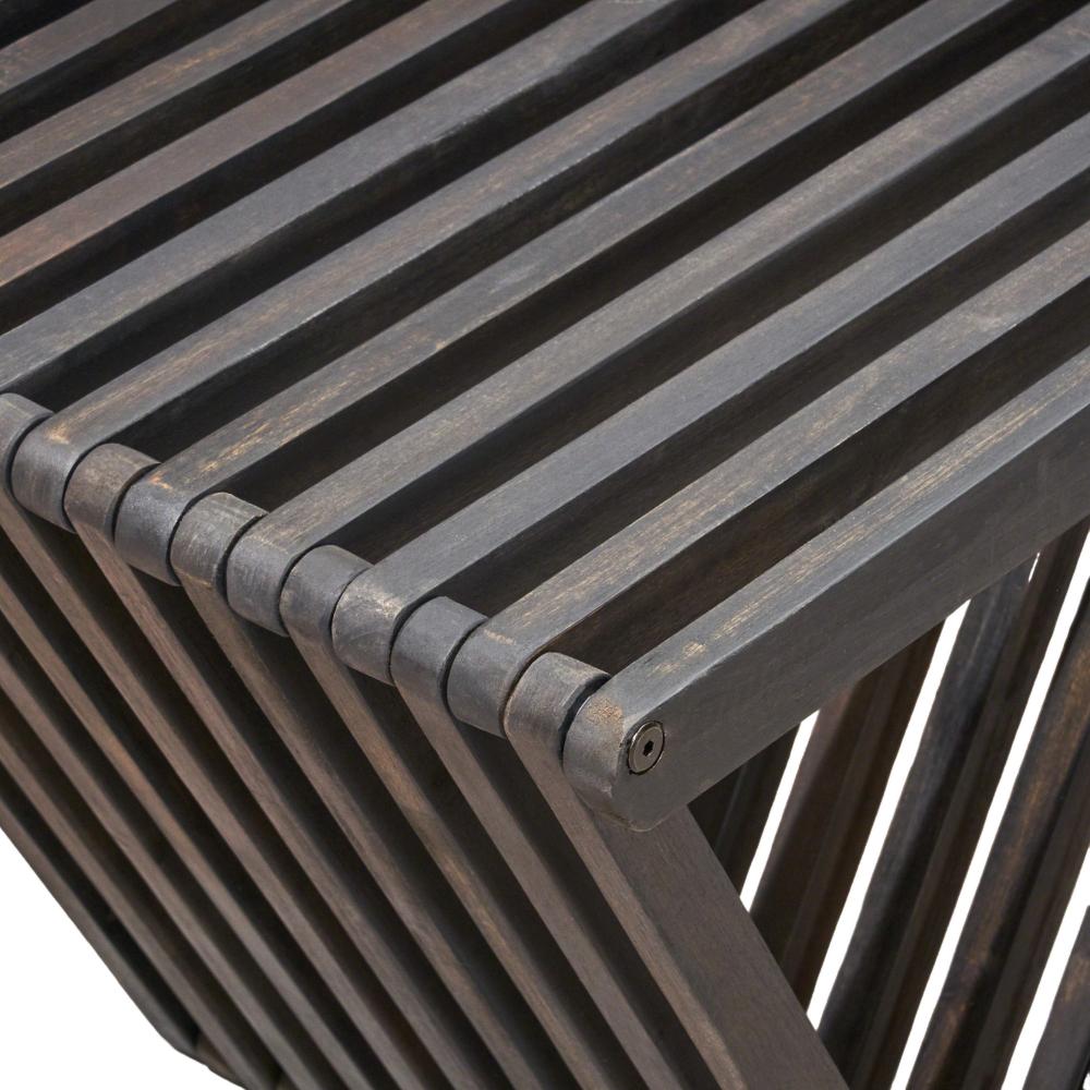 Benjara Riah Outdoor Bench, Angled Legs, Slatted 63 Inch Dark Gray Acacia Wood