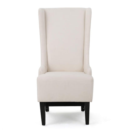 Benjara Becca Dining Chair, Beige Fabric, High Wingback, Tapered Black Legs