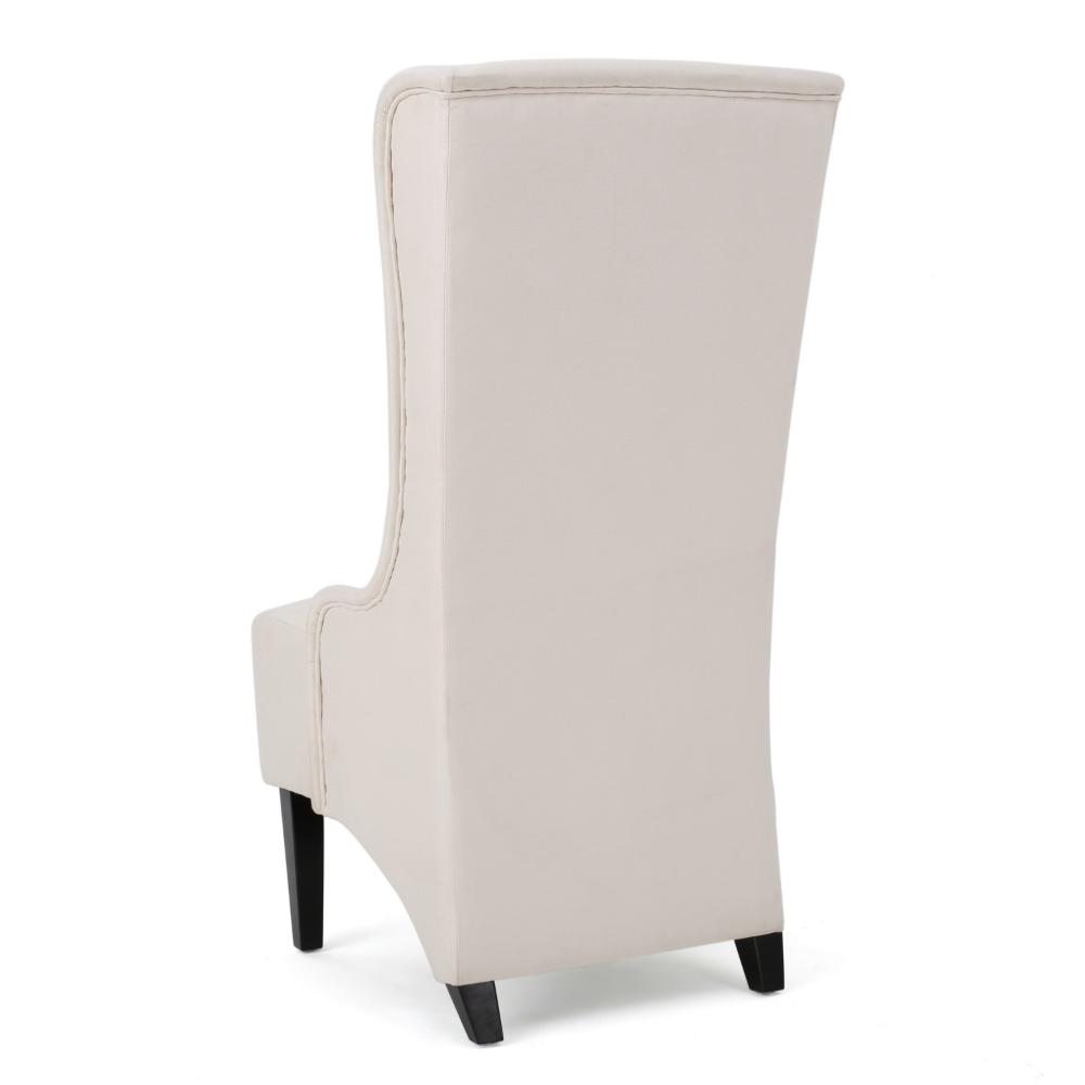 Benjara Becca Dining Chair, Beige Fabric, High Wingback, Tapered Black Legs