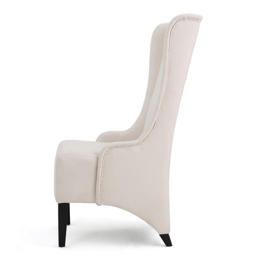 Benjara Becca Dining Chair, Beige Fabric, High Wingback, Tapered Black Legs
