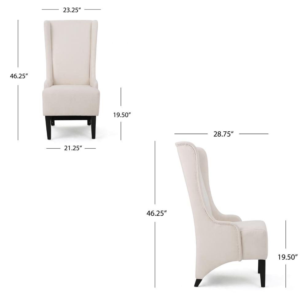 Benjara Becca Dining Chair, Beige Fabric, High Wingback, Tapered Black Legs
