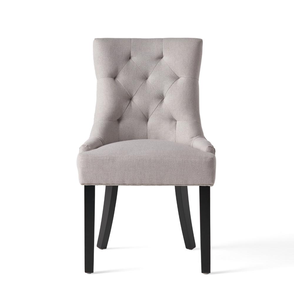 Benjara Chen Dining Chair Set of 2, Light Gray Fabric, Tufted Back, Wood Frame