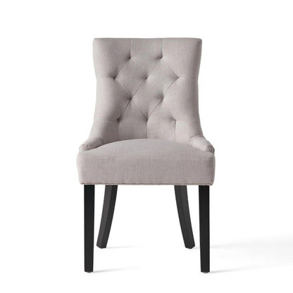 Benjara Chen Dining Chair Set of 2, Light Gray Fabric, Tufted Back, Wood Frame
