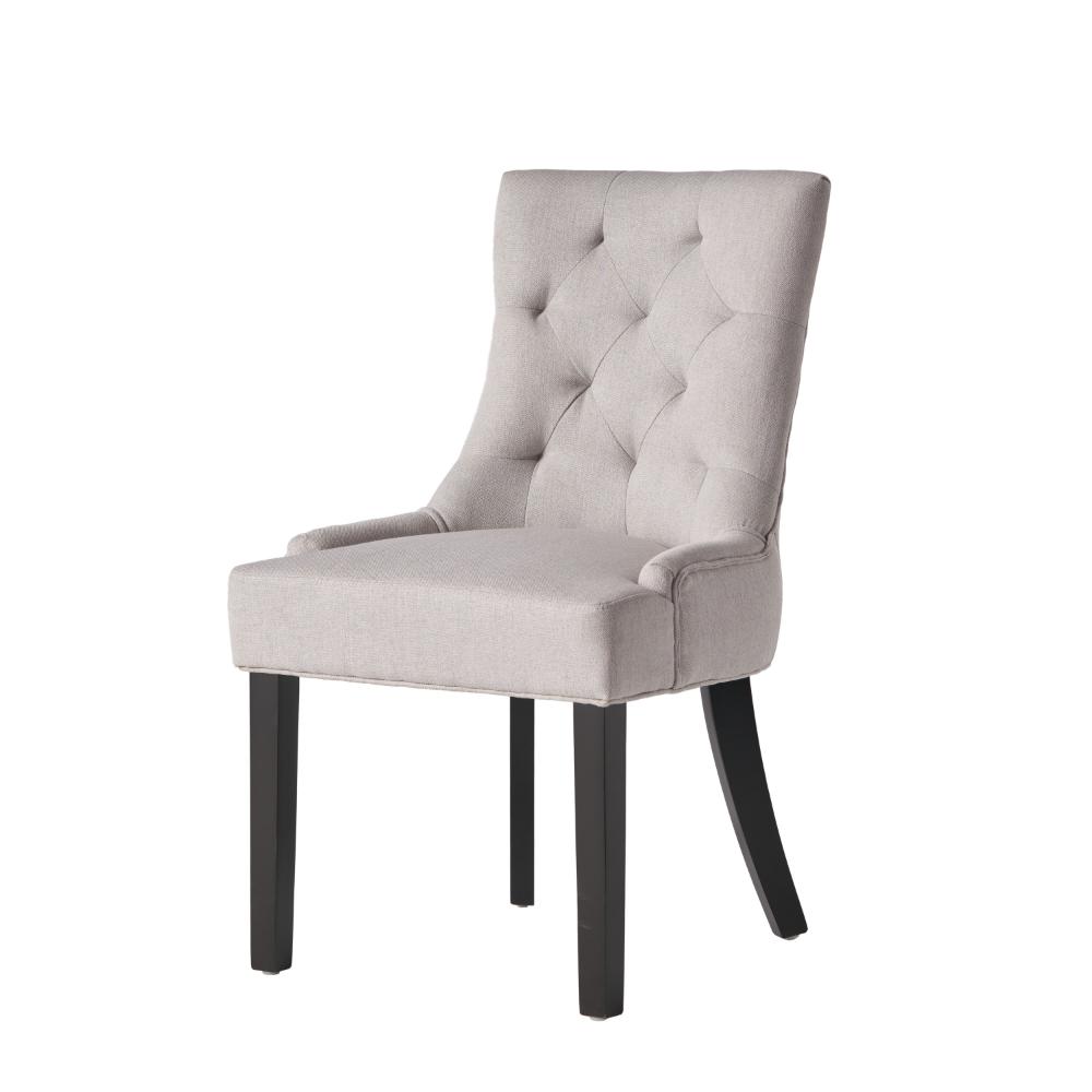 Benjara Chen Dining Chair Set of 2, Light Gray Fabric, Tufted Back, Wood Frame