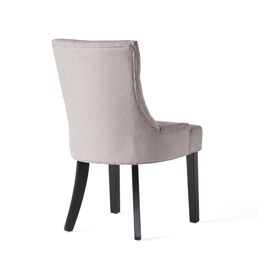 Benjara Chen Dining Chair Set of 2, Light Gray Fabric, Tufted Back, Wood Frame