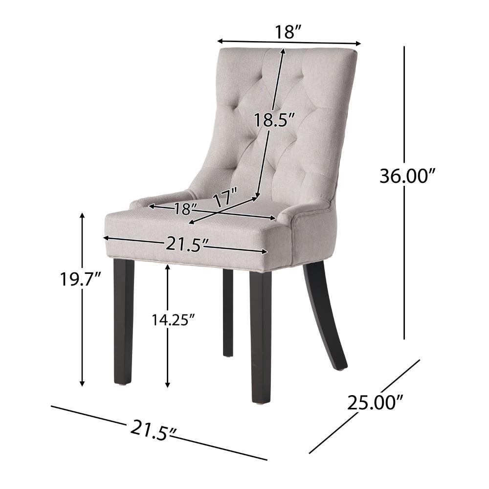 Benjara Chen Dining Chair Set of 2, Light Gray Fabric, Tufted Back, Wood Frame