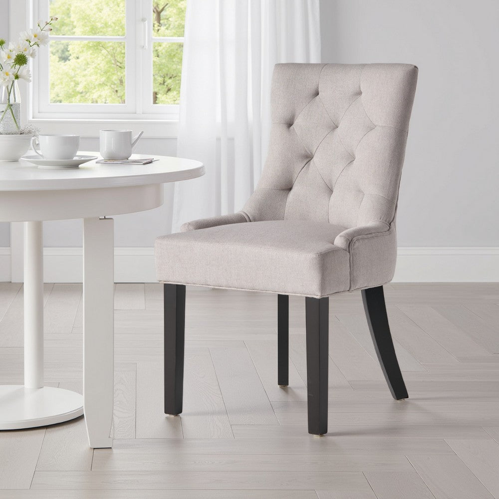 Benjara Chen Dining Chair Set of 2, Light Gray Fabric, Tufted Back, Wood Frame