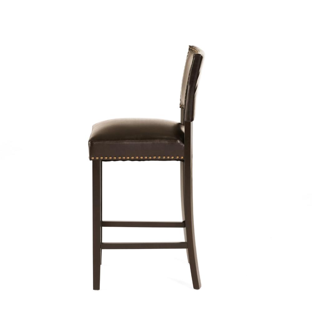 Benjara Alpha Barstool Chair Set of 2, Classic Brown Velvet, Rubberwood Frame