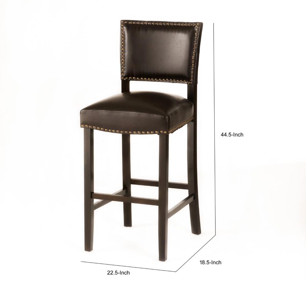 Benjara Alpha Barstool Chair Set of 2, Classic Brown Velvet, Rubberwood Frame