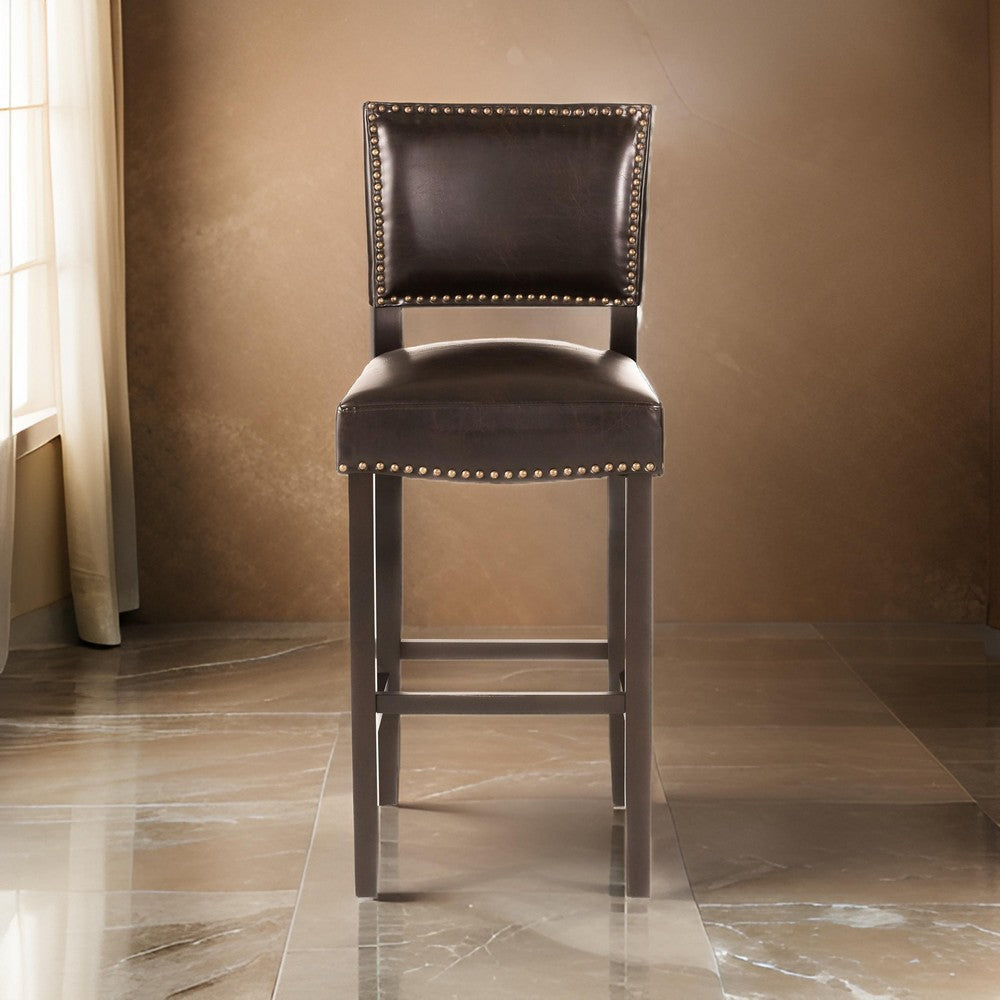 Benjara Alpha Barstool Chair Set of 2, Classic Brown Velvet, Rubberwood Frame