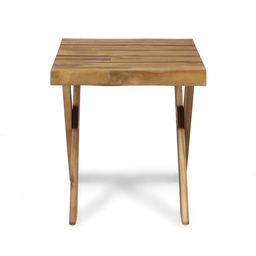 Benjara Harley Outdoor Side Table, X Legs, Square 18 Inch Brown Acacia Wood