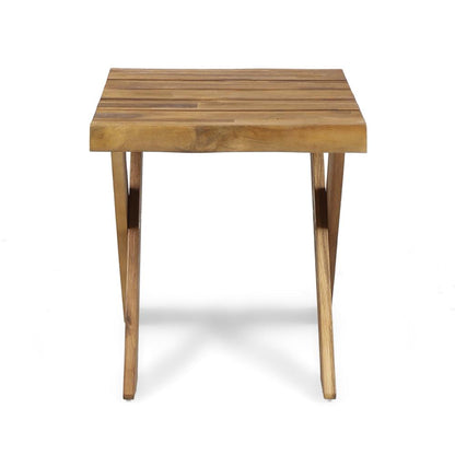 Benjara Harley Outdoor Side Table, X Legs, Square 18 Inch Brown Acacia Wood