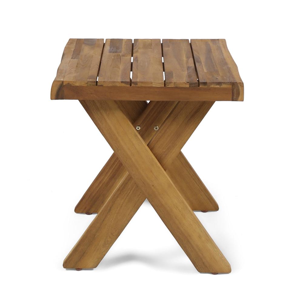 Benjara Harley Outdoor Side Table, X Legs, Square 18 Inch Brown Acacia Wood