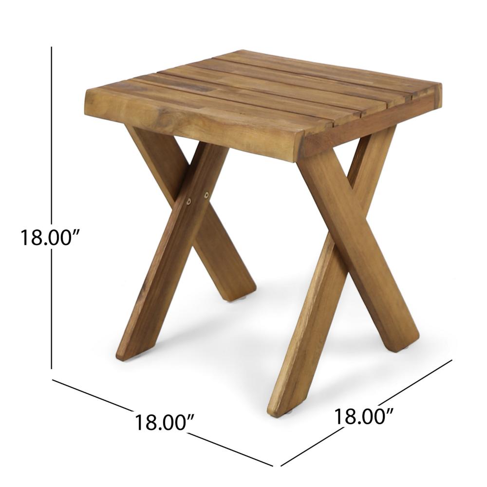 Benjara Harley Outdoor Side Table, X Legs, Square 18 Inch Brown Acacia Wood