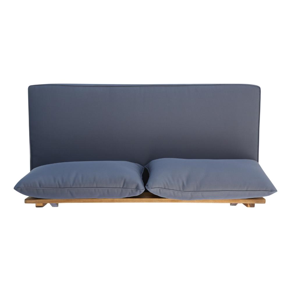 Benjara Almo Outdoor Loveseat Bench, Gray Fabric, 49 Inch Brown Acacia Wood