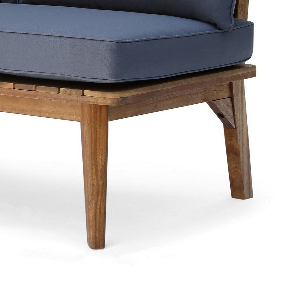 Benjara Almo Outdoor Loveseat Bench, Gray Fabric, 49 Inch Brown Acacia Wood