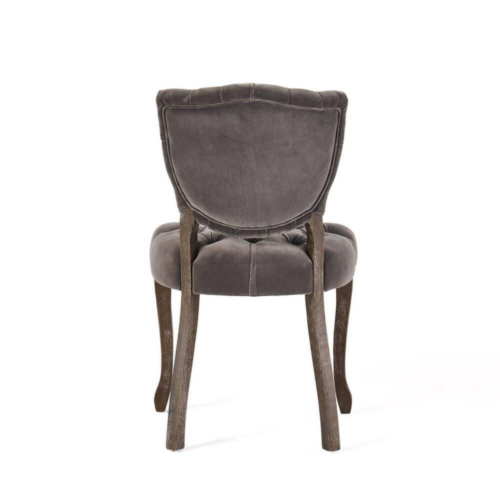 Benjara Jette Dining Chair Set of 2, Charcoal Gray Tufted Velvet, Brown Wood