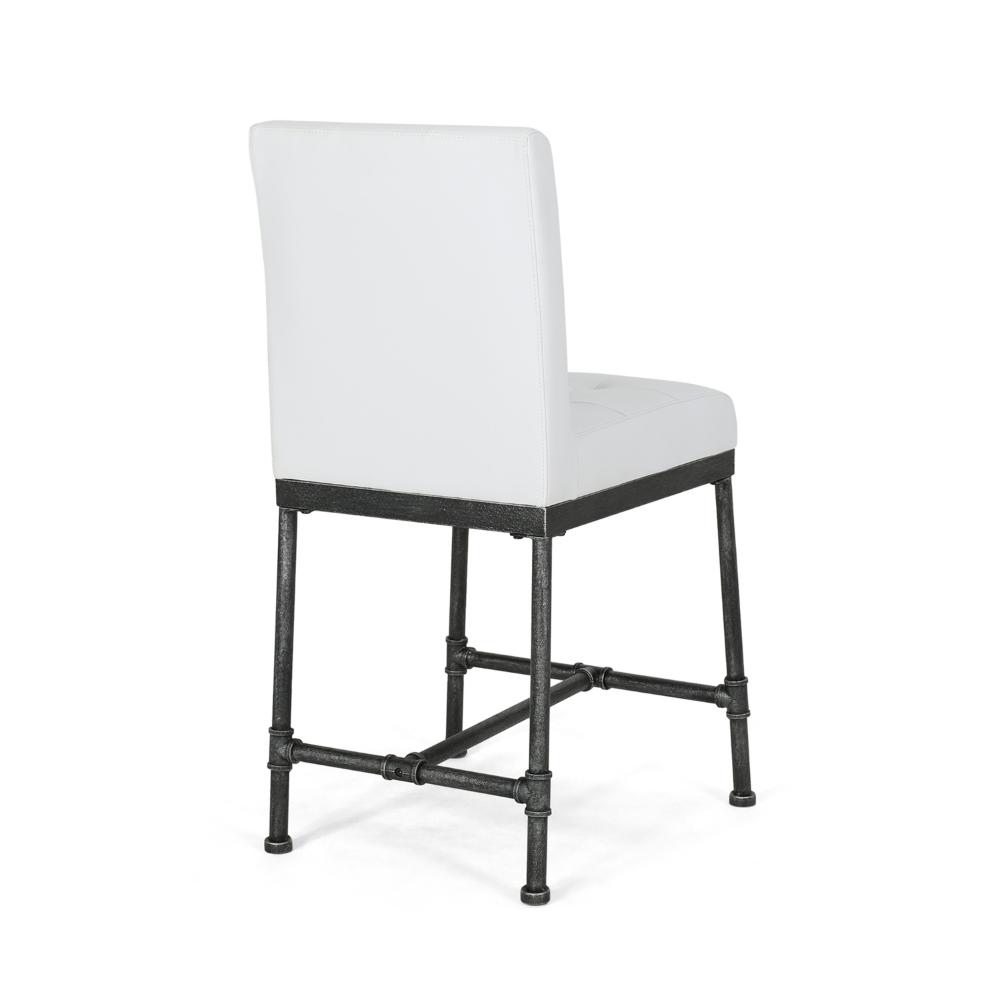 Benjara Bruke Counter Height Chair Set of 2, White Tufted Faux Leather, Metal