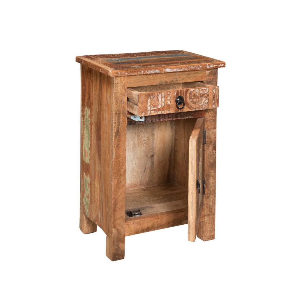 Benjara Cherry End Table, Distressed Painted Drawer And Cabinet, Brown Wood
