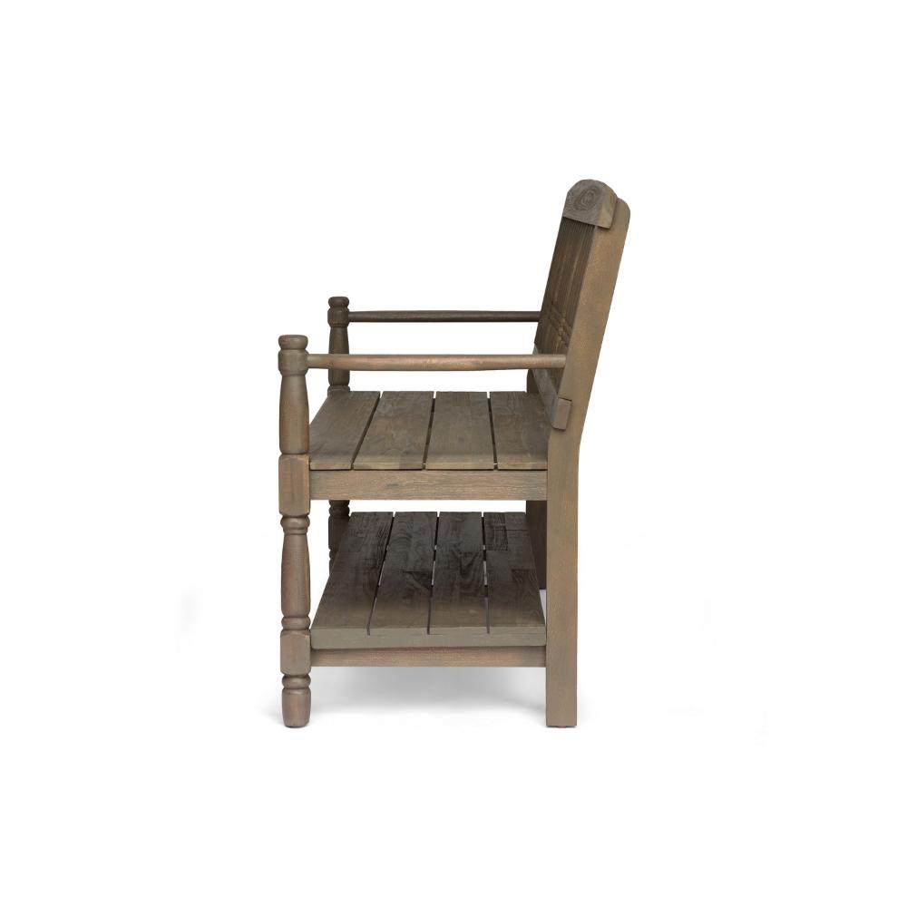 Benjara Ikra Outdoor Bench, Built-In Shelf, 51 Inch, Carved Gray Acacia Wood