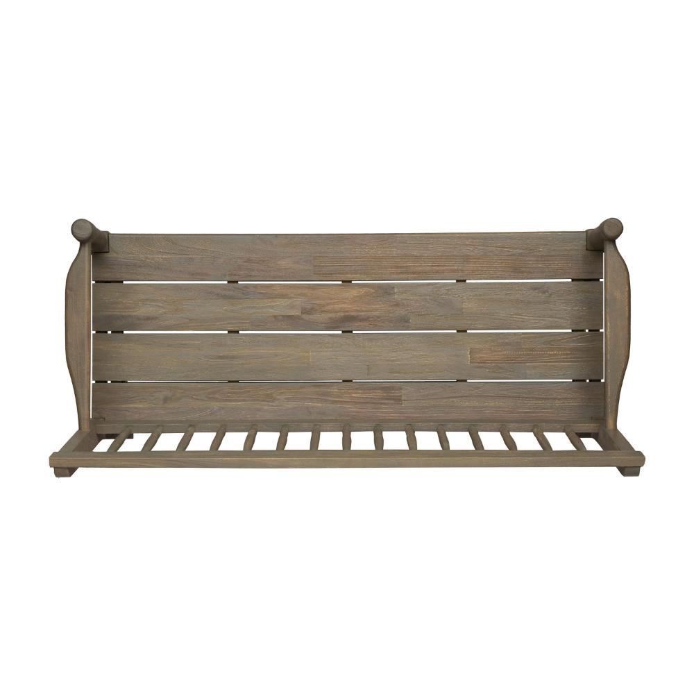 Benjara Ikra Outdoor Bench, Built-In Shelf, 51 Inch, Carved Gray Acacia Wood