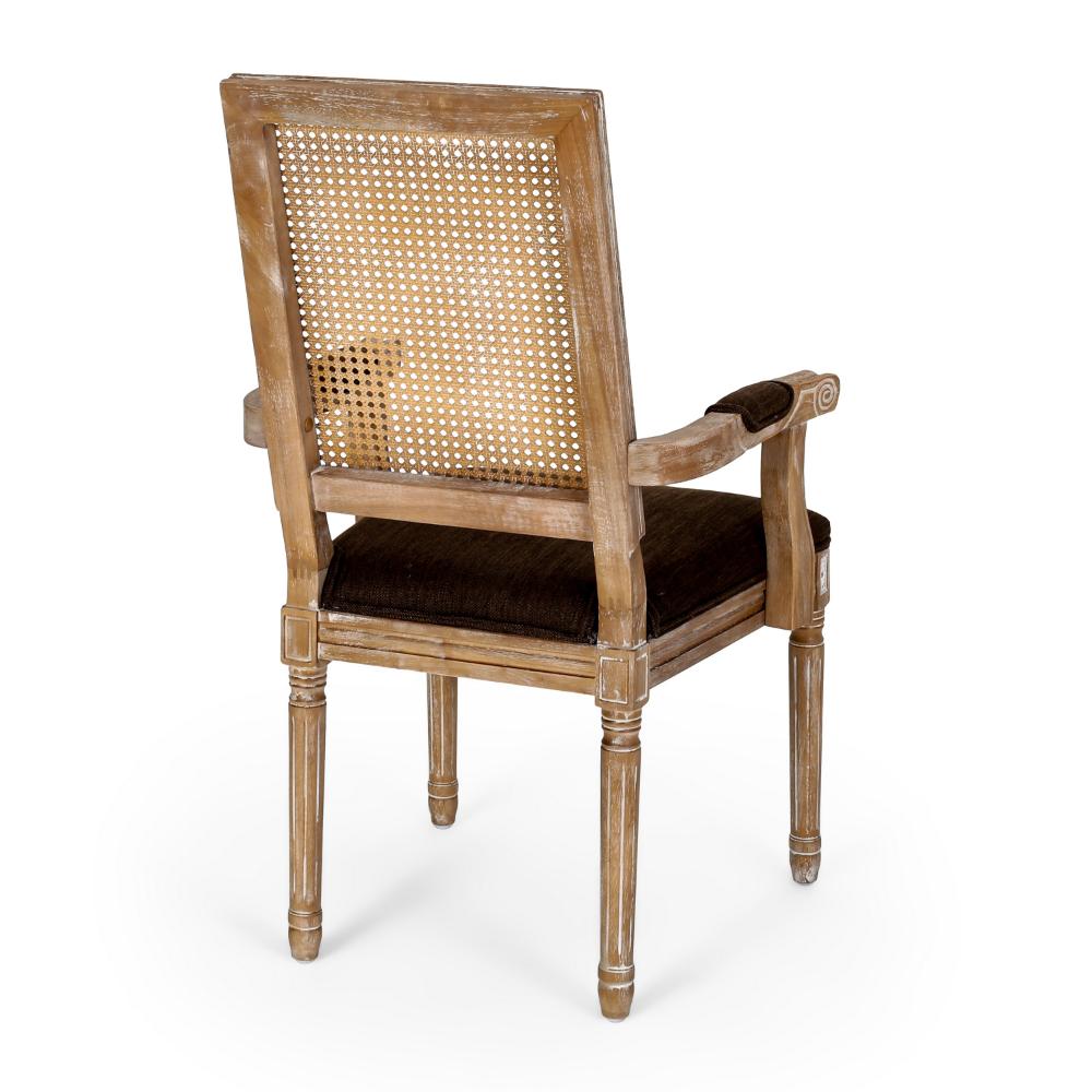 Benjara Amme Dining Chair Set of 2, Cane Backrest, Rubberwood, Brown Polyester