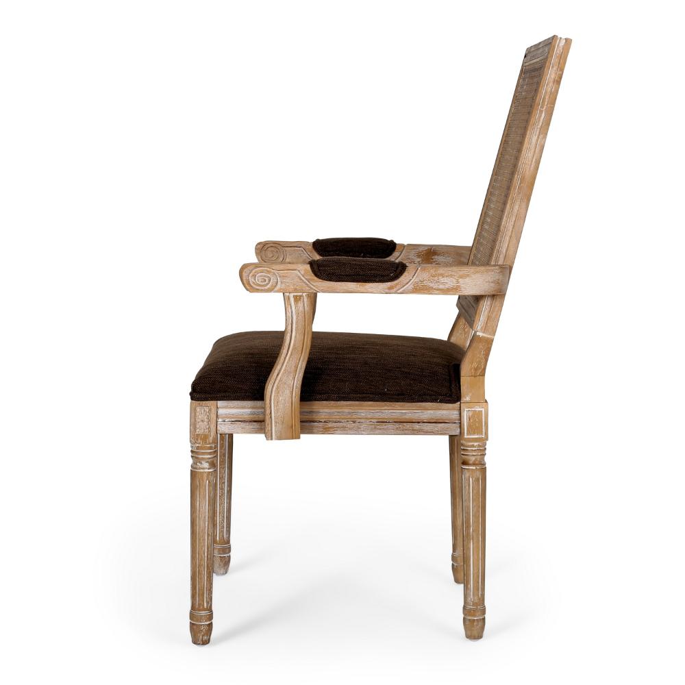 Benjara Amme Dining Chair Set of 2, Cane Backrest, Rubberwood, Brown Polyester
