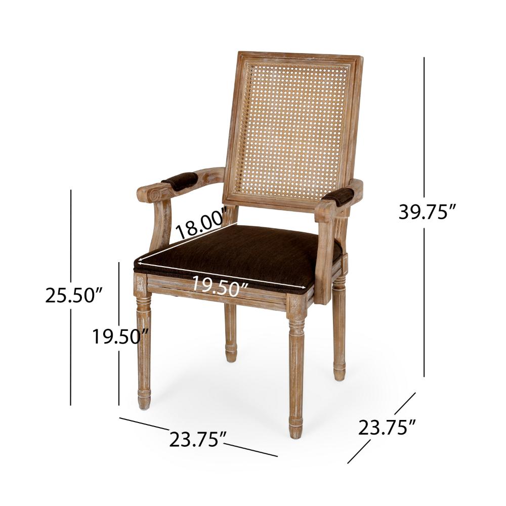 Benjara Amme Dining Chair Set of 2, Cane Backrest, Rubberwood, Brown Polyester