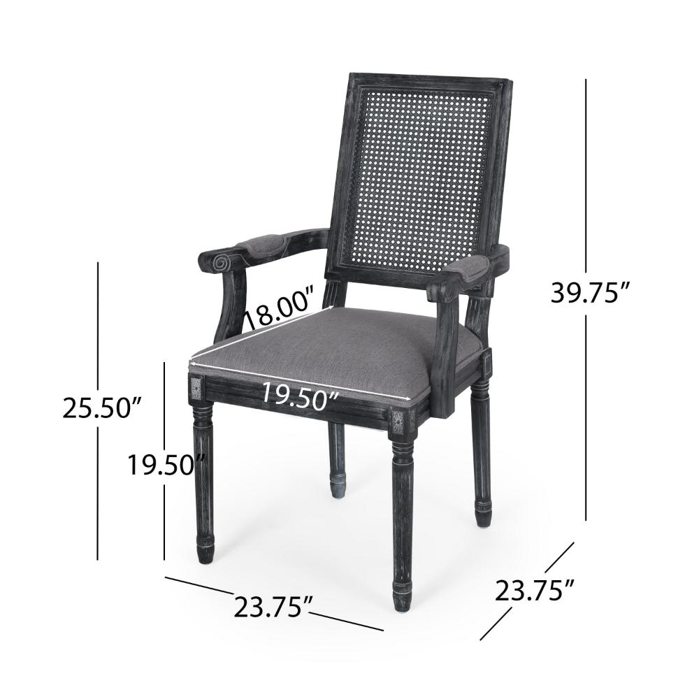 Benjara Amme Dining Chair Set of 2, Cane Backrest, Rubberwood, Gray Polyester