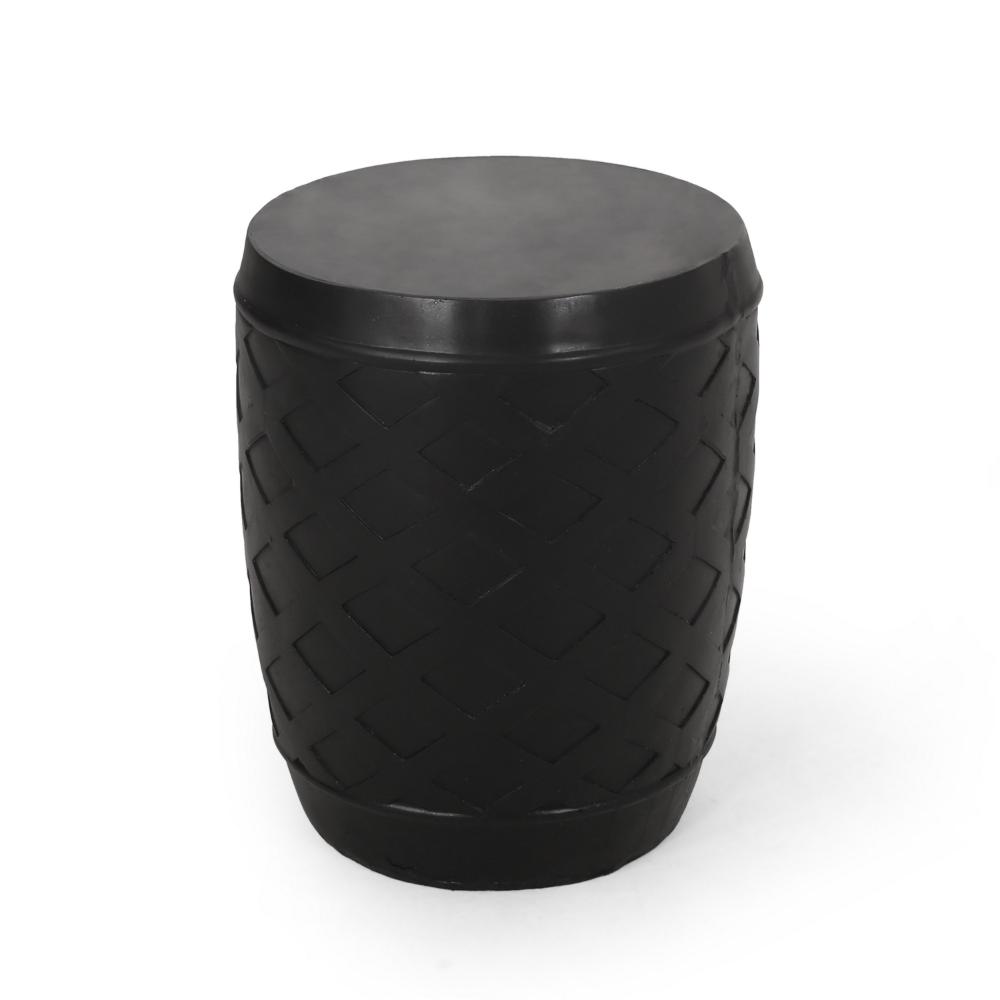 Benjara Outdoor Side End Table, 16 Inch Lattice Pattern, Black Concrete Finish