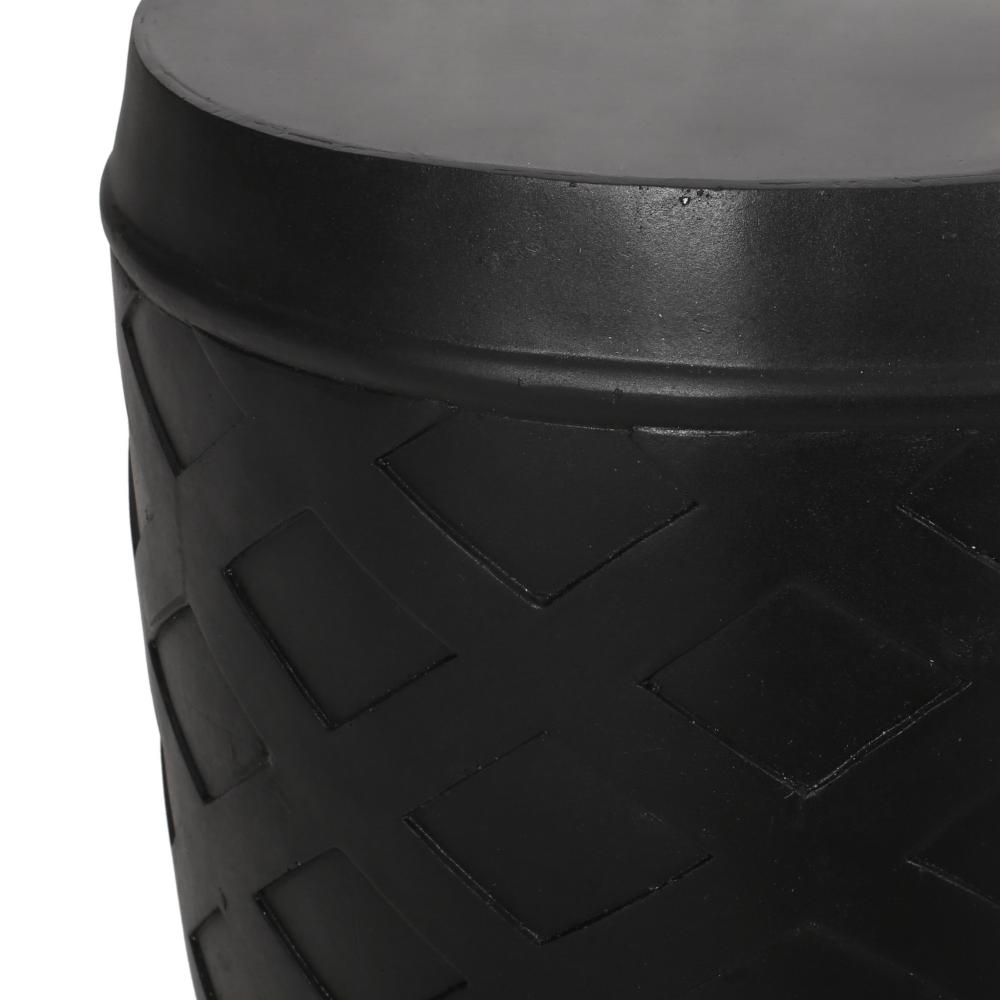 Benjara Outdoor Side End Table, 16 Inch Lattice Pattern, Black Concrete Finish