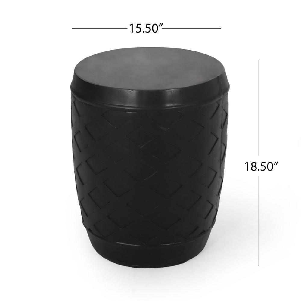 Benjara Outdoor Side End Table, 16 Inch Lattice Pattern, Black Concrete Finish