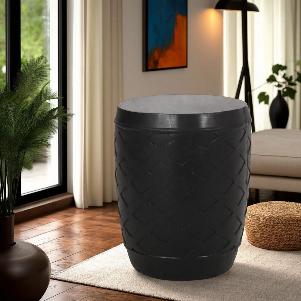 Benjara Outdoor Side End Table, 16 Inch Lattice Pattern, Black Concrete Finish