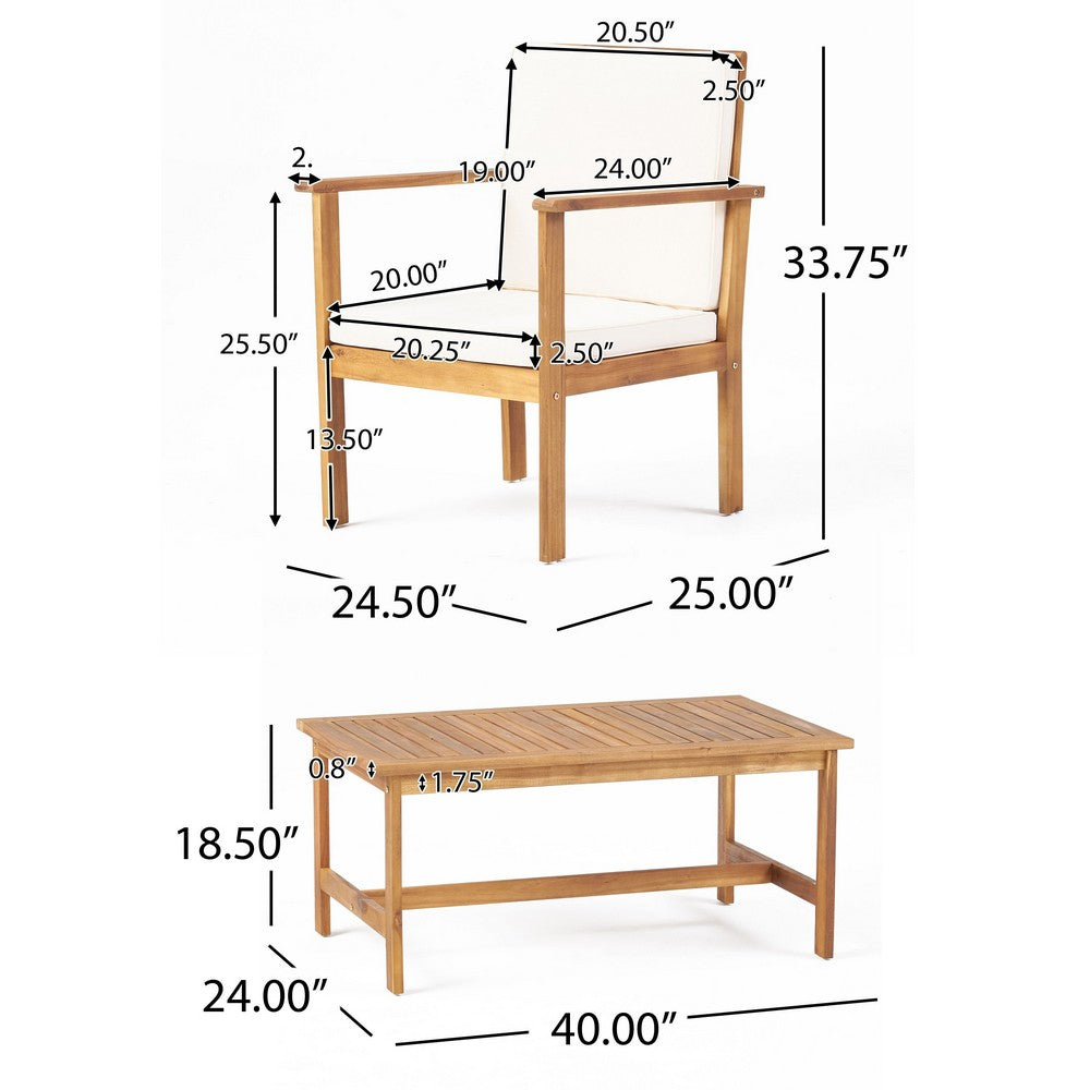 Benjara 3pc Set with 2 Outdoor Club Chairs And Coffee Table in Acacia Wood