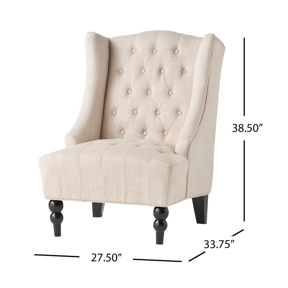 Benjara Club Chair, High Wingback, Birch Wood Legs, Beige Button Tufted Fabric