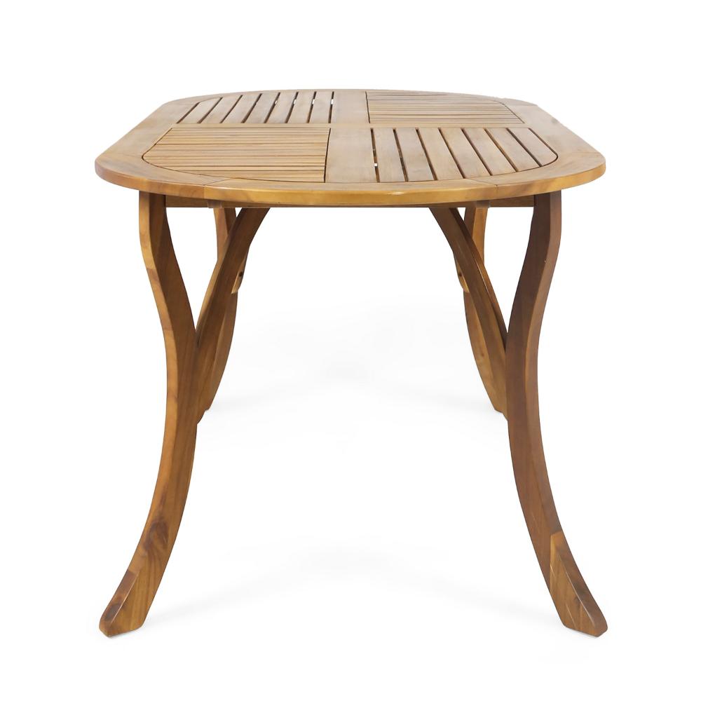 Benjara Outdoor Dining Table, 70 Inch Slat Style Oval Top, Teak Acacia Wood