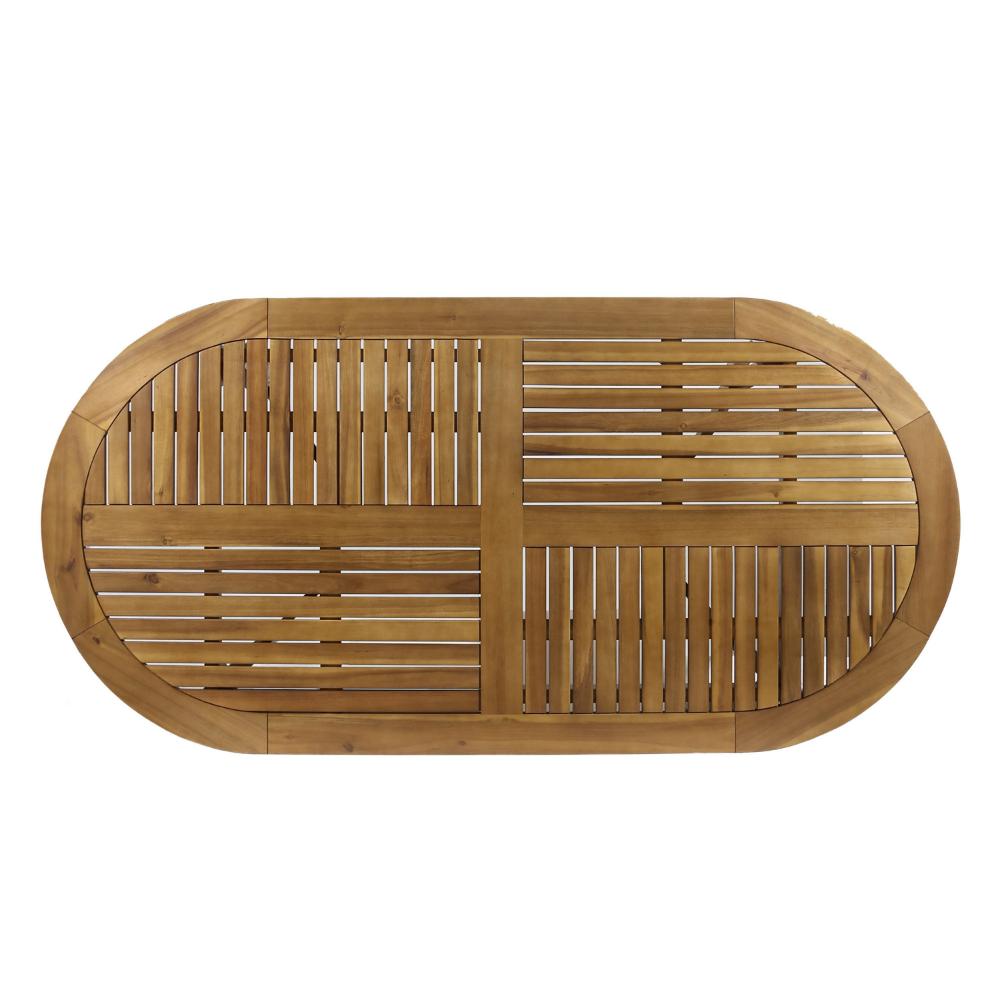 Benjara Outdoor Dining Table, 70 Inch Slat Style Oval Top, Teak Acacia Wood