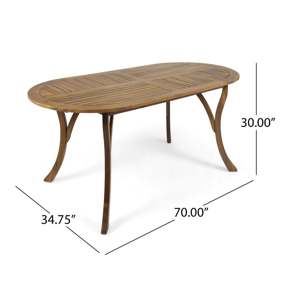 Benjara Outdoor Dining Table, 70 Inch Slat Style Oval Top, Teak Acacia Wood