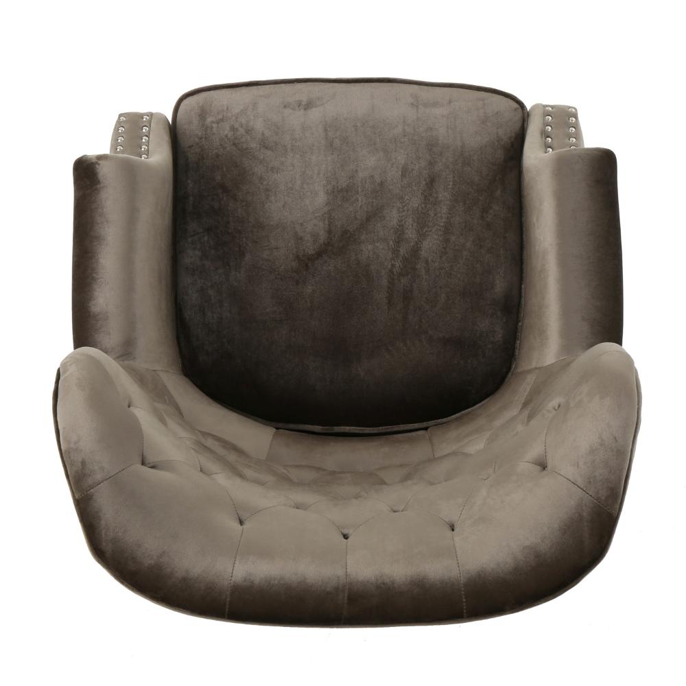 Benjara Nire Accent Club Chair, Nailhead Trim, Brown Birch Wood, Gray Velvet