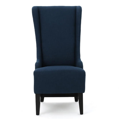 Benjara Becca Dining Chair, High Wingback Brown Birch Wood, Navy Blue Fabric